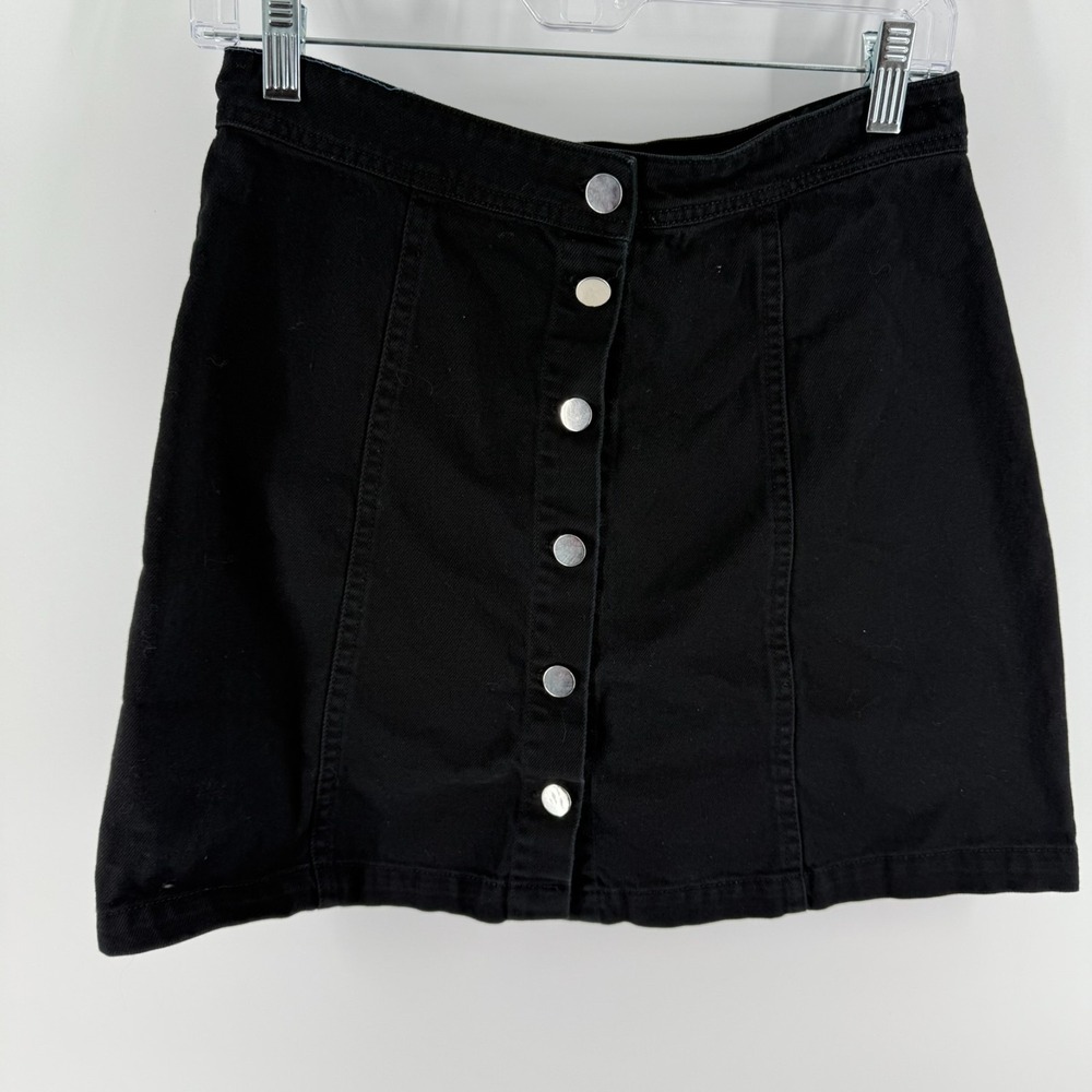 Iris A Line Mini Skirt Womens Medium‎ Black Button Front Modern Minimalist Party
